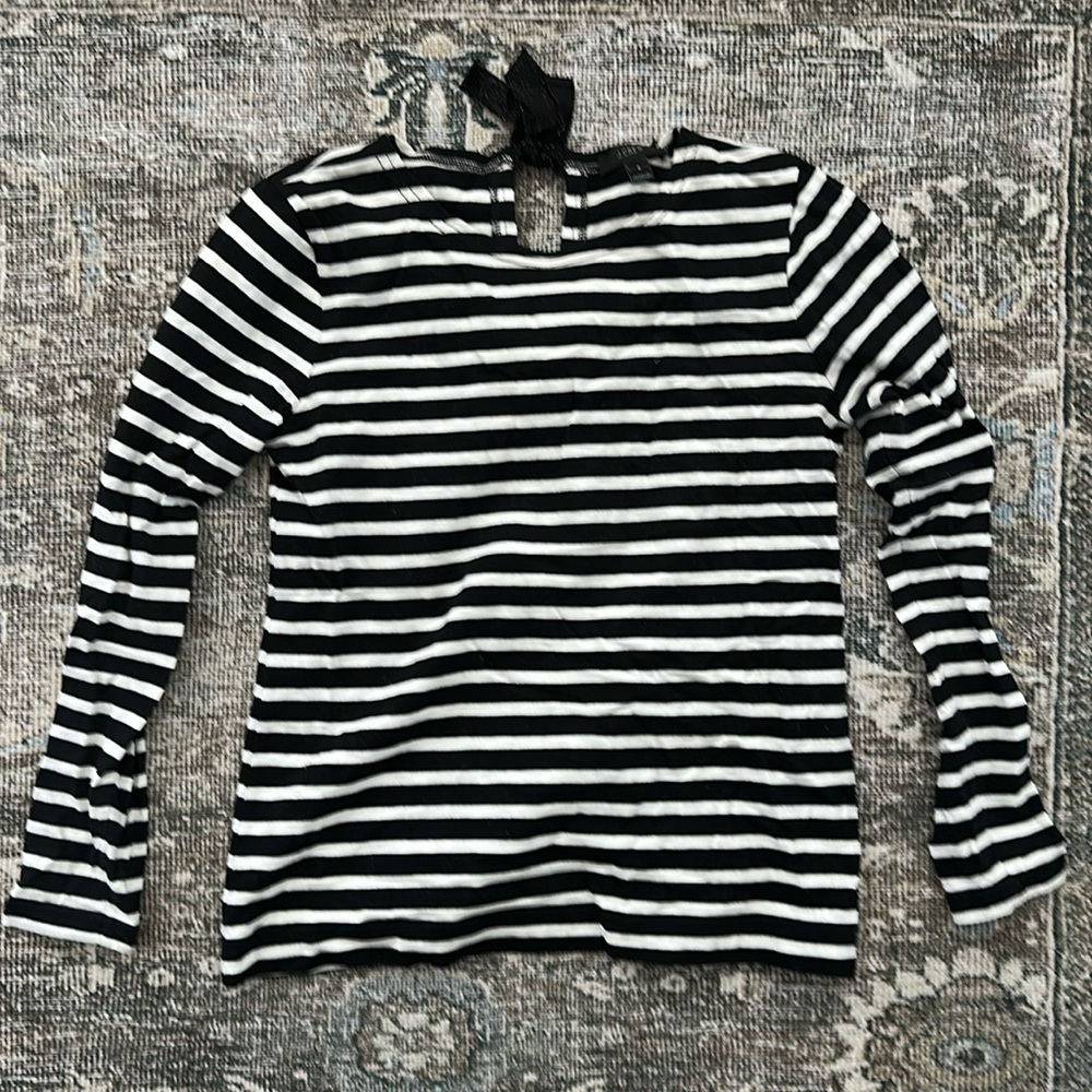 EUC J.Crew Black and White Stripe Long Sleeve Tee with Sparkly Bows